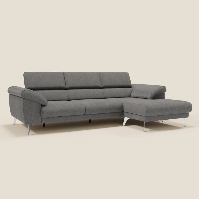 Donatello Canapé d'angle avec assises extensibles accoudoirs avec coffre et têtières en tissu détachable T23 anthracite