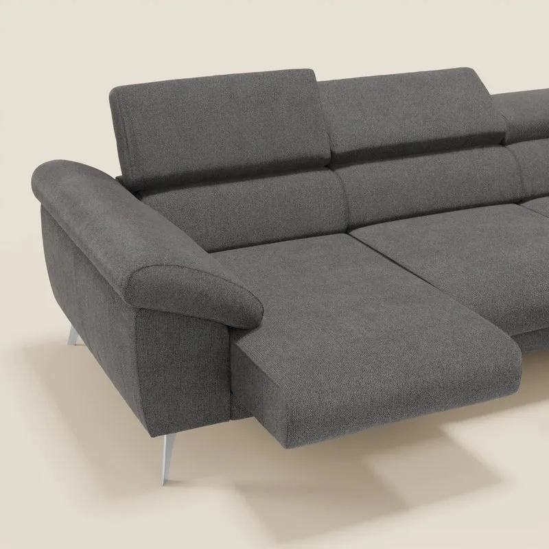 Donatello Canapé d'angle avec assises extensibles accoudoirs avec coffre et têtières en tissu détachable T23 anthracite