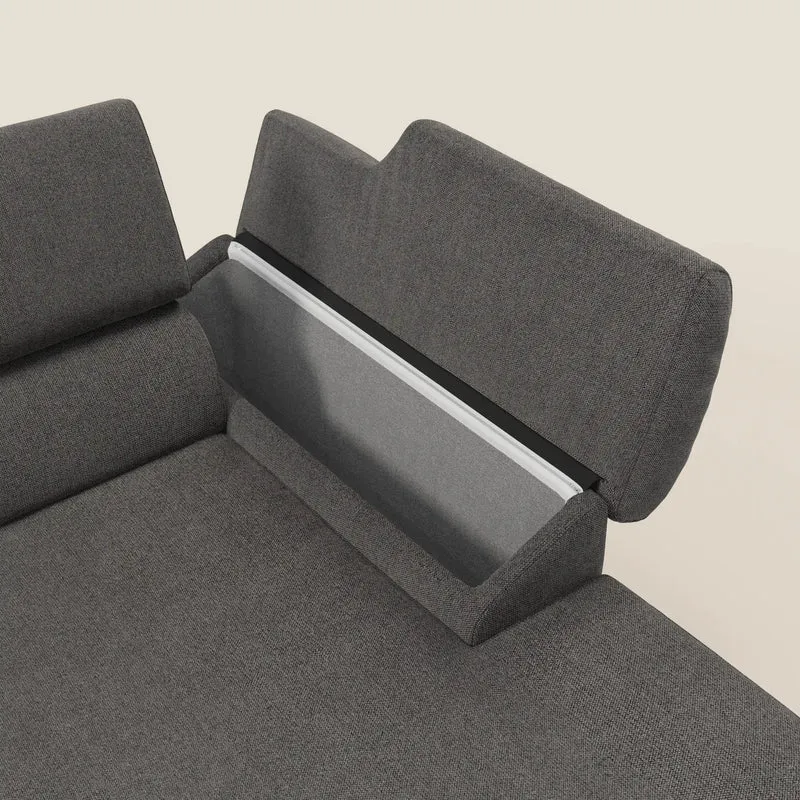 Donatello Canapé d'angle avec assises extensibles accoudoirs avec coffre et têtières en tissu détachable T23 anthracite