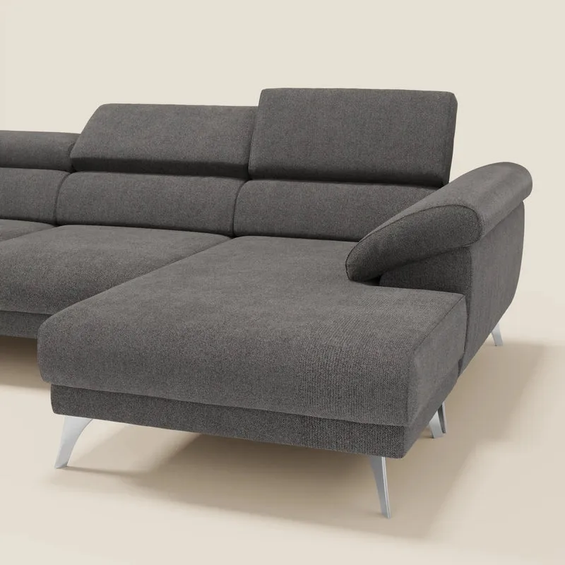 Donatello Canapé d'angle avec assises extensibles accoudoirs avec coffre et têtières en tissu détachable T23 anthracite