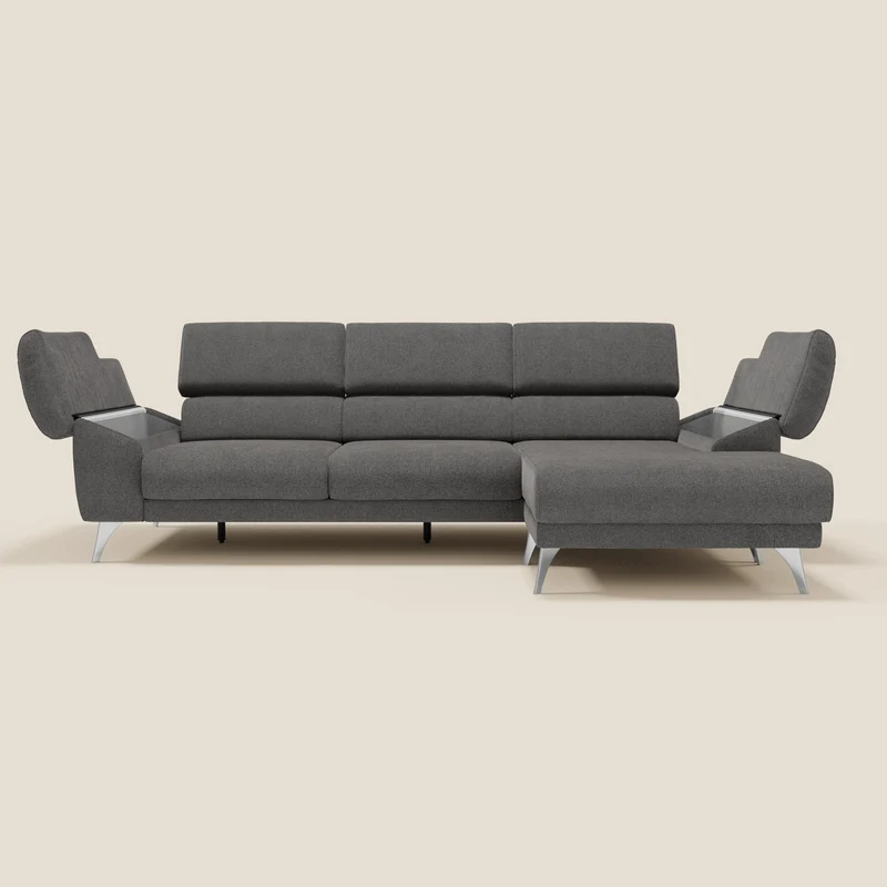 Donatello Canapé d'angle avec assises extensibles accoudoirs avec coffre et têtières en tissu détachable T23 anthracite