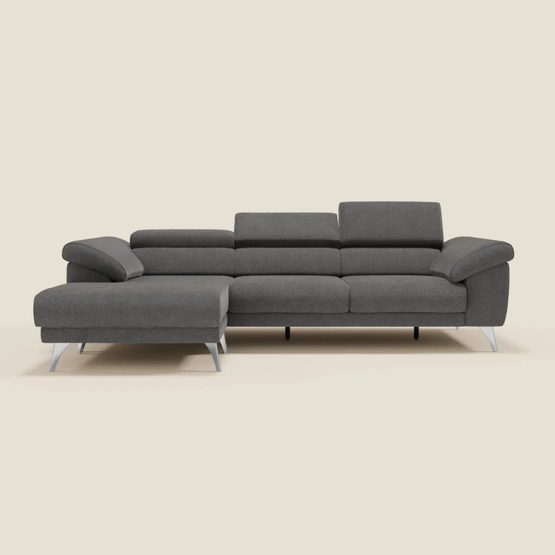 Donatello Canapé d'angle avec assises extensibles accoudoirs avec coffre et têtières en tissu détachable T23 anthracite