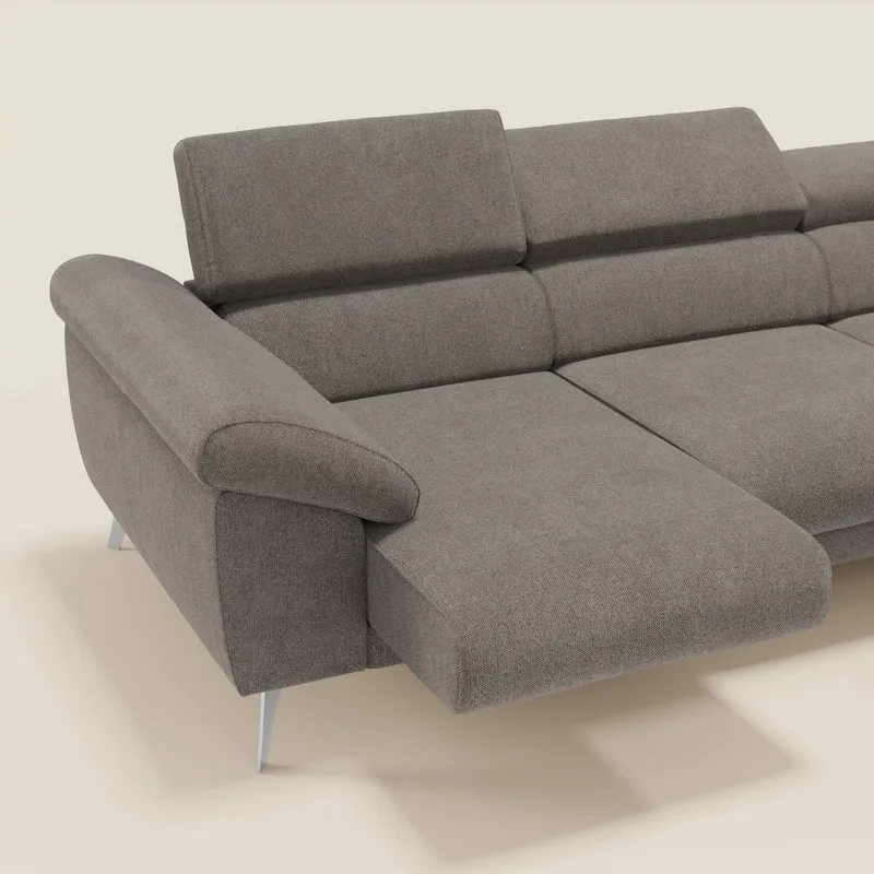 Donatello Canapé d'angle avec assises extensibles accoudoirs avec coffre et têtières en tissu détachable T23 taupe