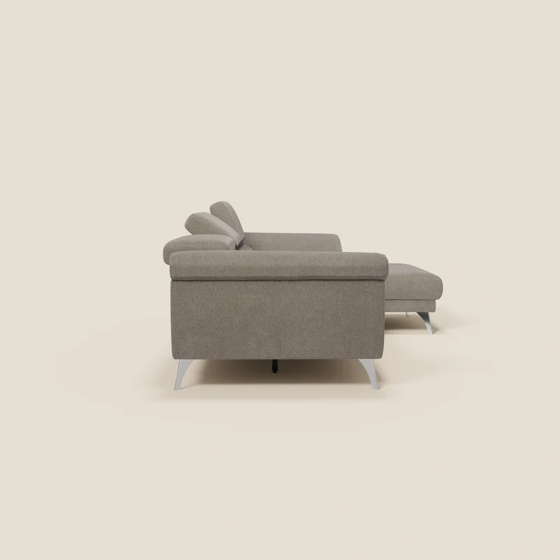 Donatello Canapé d'angle avec assises extensibles accoudoirs avec coffre et têtières en tissu détachable T23 taupe