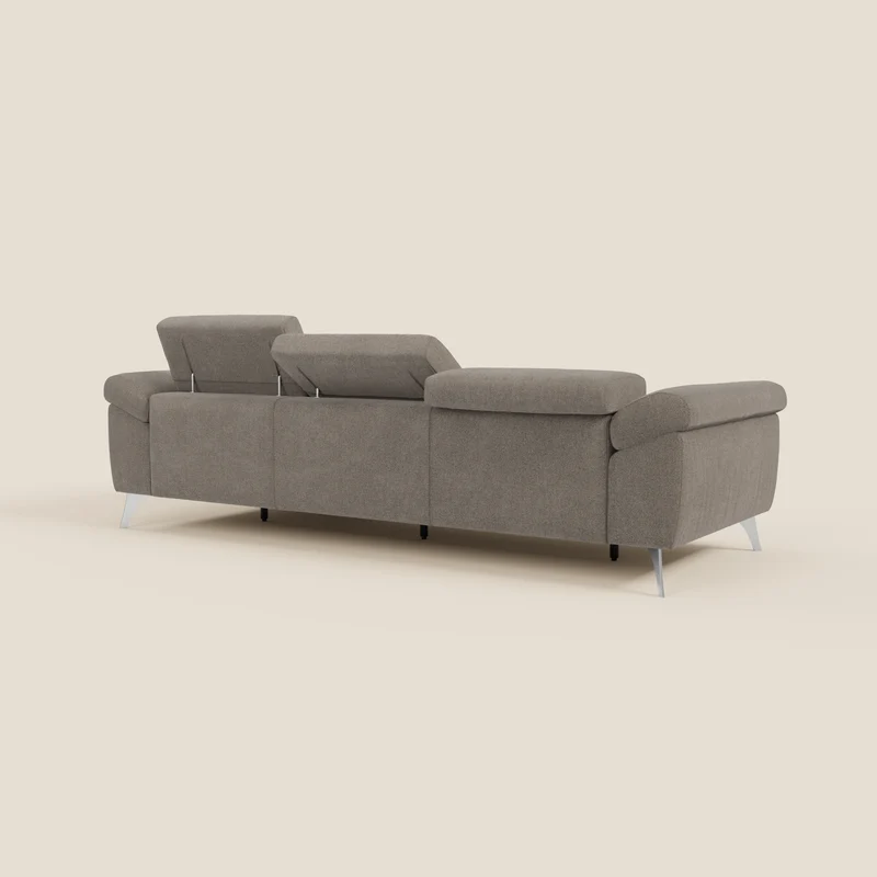 Donatello Canapé d'angle avec assises extensibles accoudoirs avec coffre et têtières en tissu détachable T23 taupe