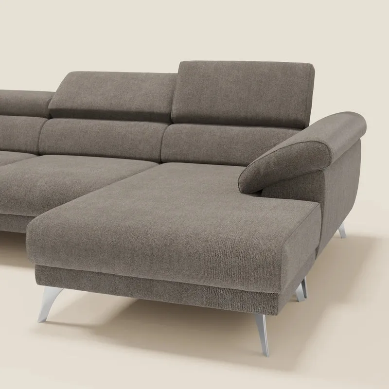 Donatello Canapé d'angle avec assises extensibles accoudoirs avec coffre et têtières en tissu détachable T23 taupe