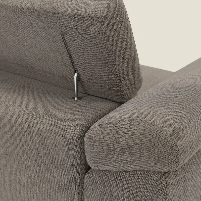 Donatello Canapé d'angle avec assises extensibles accoudoirs avec coffre et têtières en tissu détachable T23 taupe