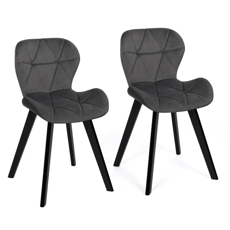 Lot de 2 chaises DAISY en velours Gris et pieds Noirs