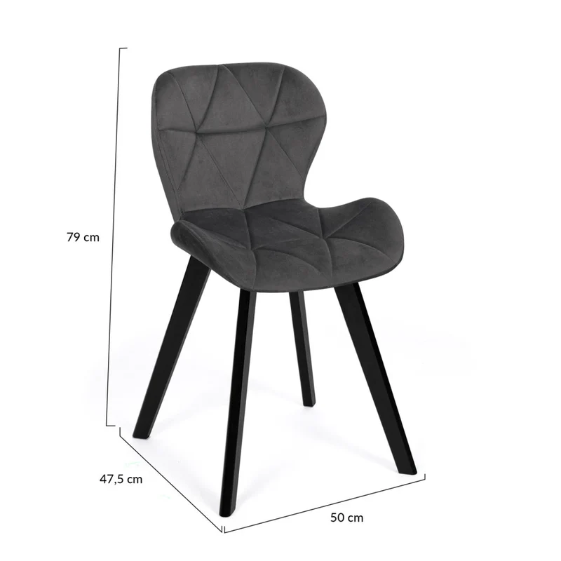 Lot de 2 chaises DAISY en velours Gris et pieds Noirs
