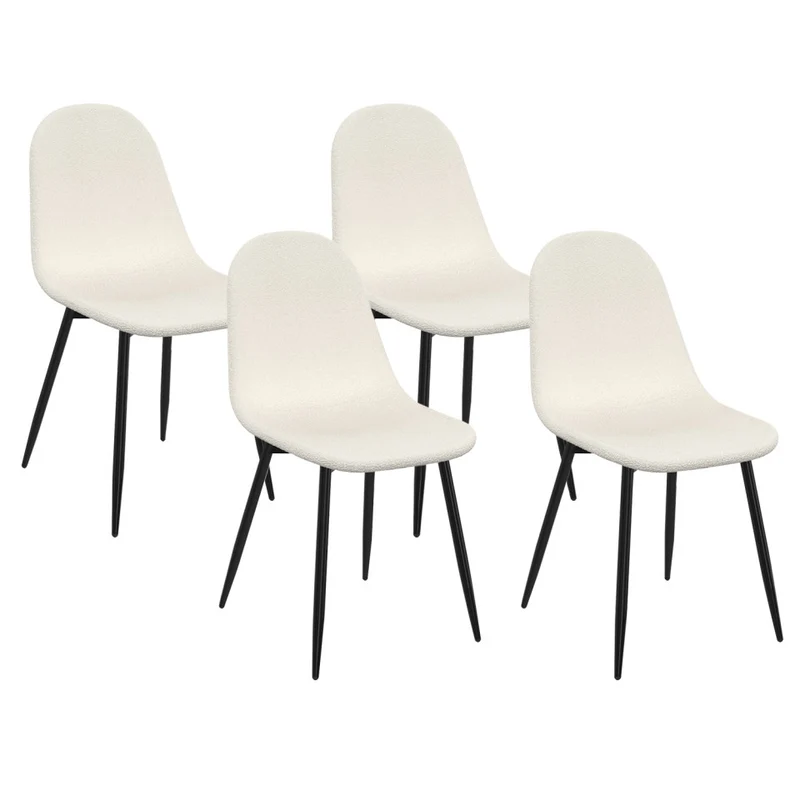 Lot de 4 chaises Sofia en bouclette Blanche et pieds métal Noirs