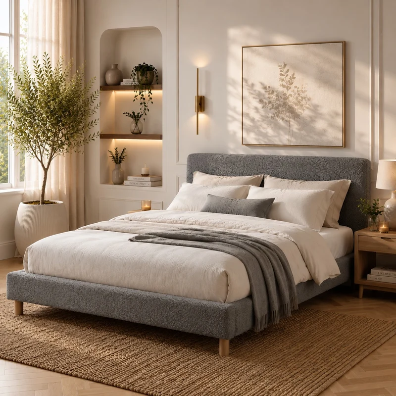 Lit avec tête de lit LOFT tissu Bouclette