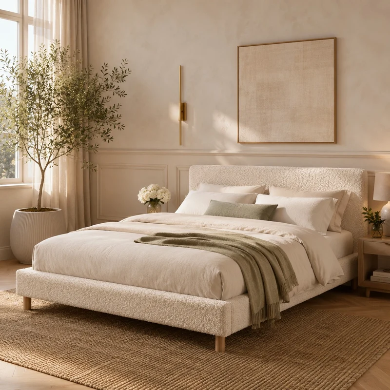 Lit avec tête de lit LOFT tissu Bouclette