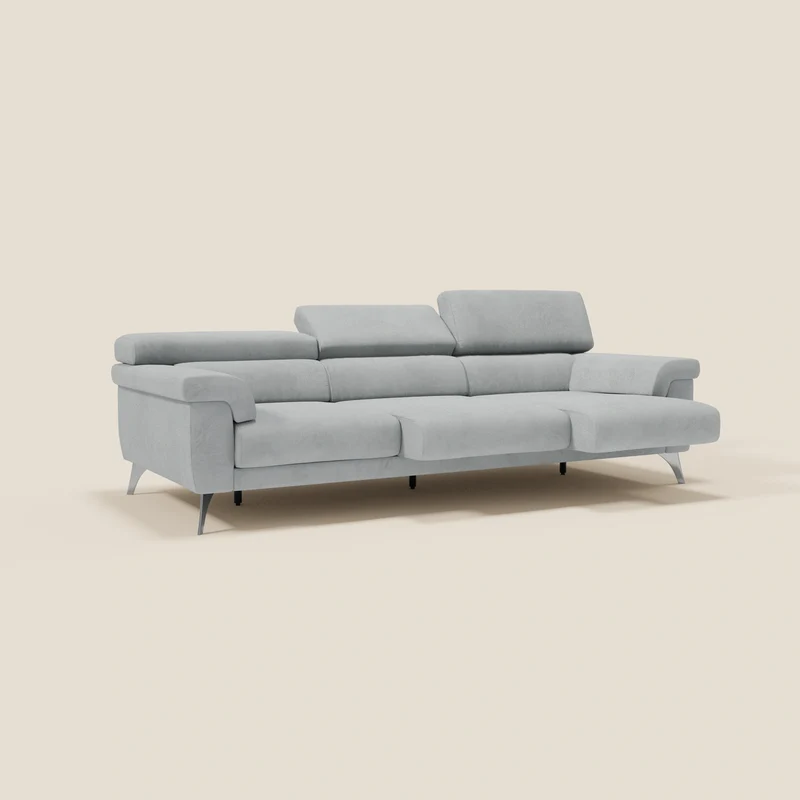 Raffaello Canapé avec 3 assises coulissantes et têtières inclinables en microfibre détachable T11 gris clair