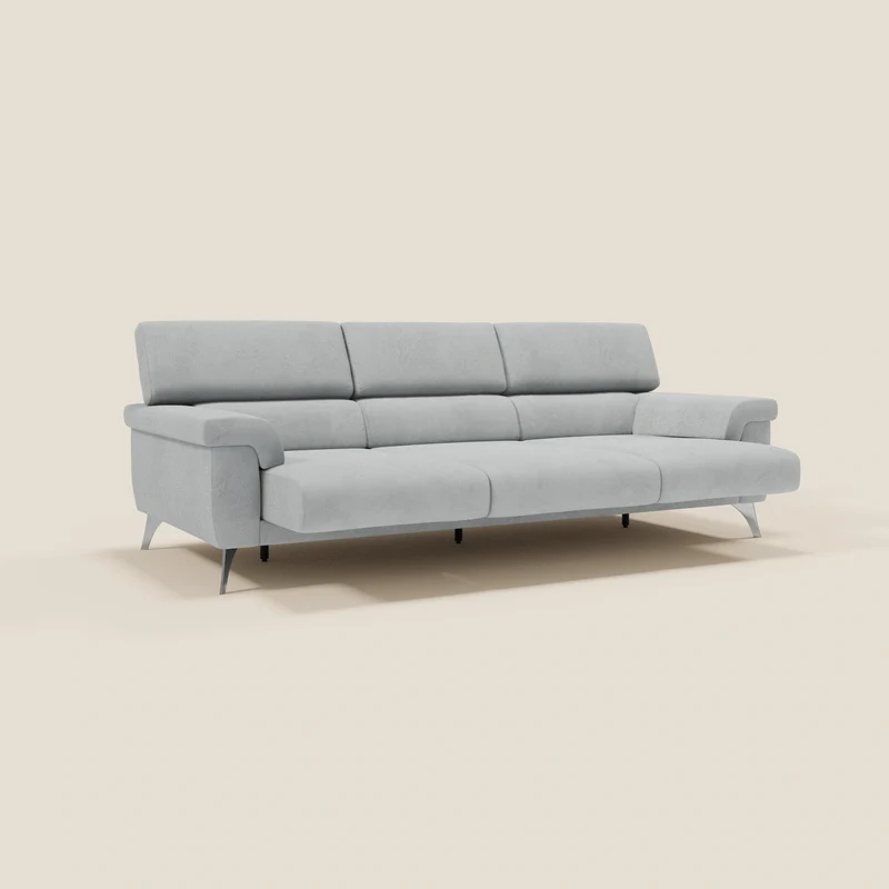 Raffaello Canapé avec 3 assises coulissantes et têtières inclinables en microfibre détachable T11 gris clair