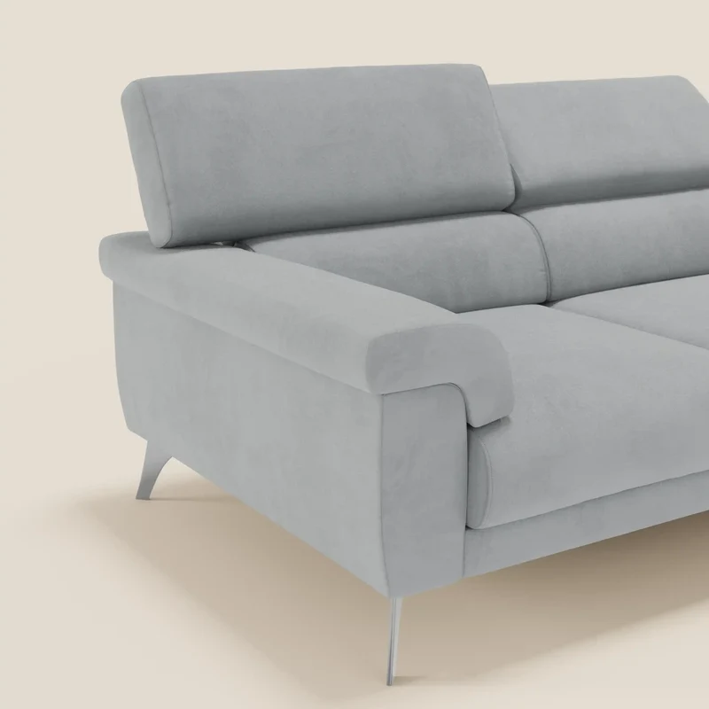 Raffaello Canapé avec 3 assises coulissantes et têtières inclinables en microfibre détachable T11 gris clair