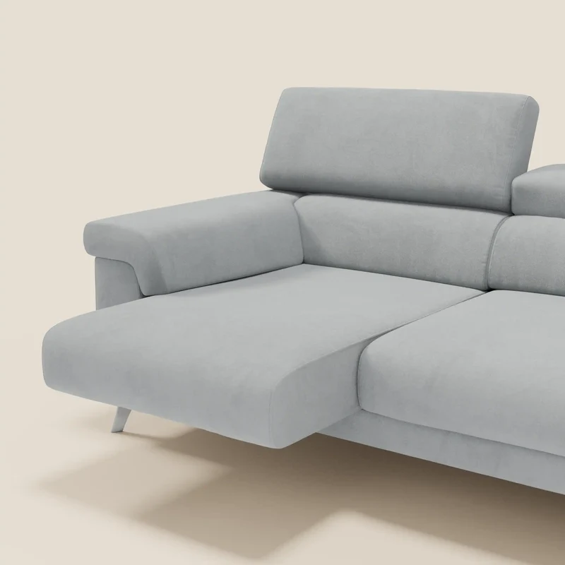Raffaello Canapé avec 3 assises coulissantes et têtières inclinables en microfibre détachable T11 gris clair