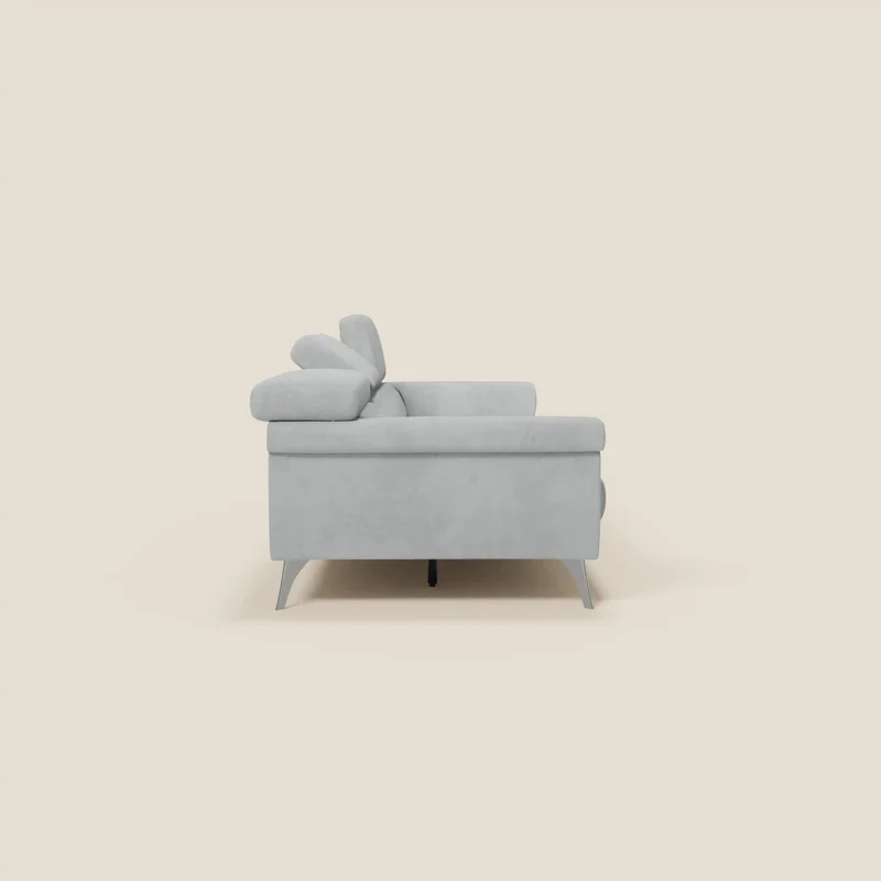 Raffaello Canapé avec 3 assises coulissantes et têtières inclinables en microfibre détachable T11 gris clair