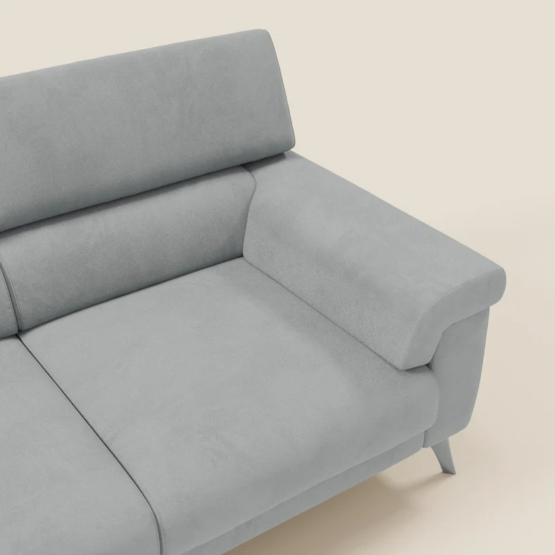 Raffaello Canapé avec 3 assises coulissantes et têtières inclinables en microfibre détachable T11 gris clair