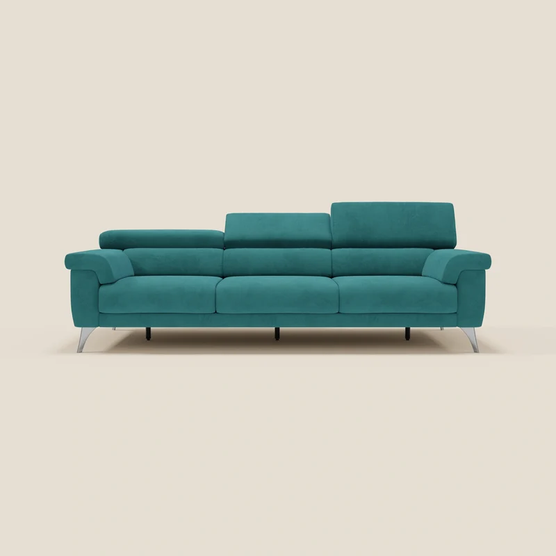 Raffaello Canapé avec 3 assises coulissantes et têtières inclinables en microfibre détachable T11 bleu canard