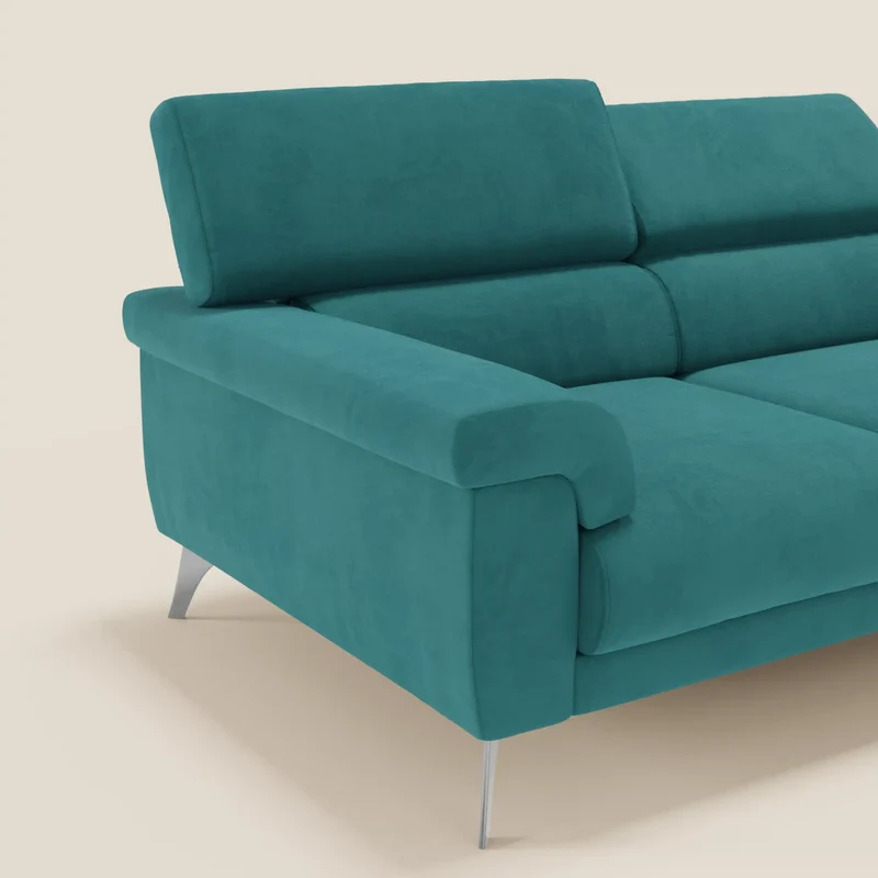 Raffaello Canapé avec 3 assises coulissantes et têtières inclinables en microfibre détachable T11 bleu canard