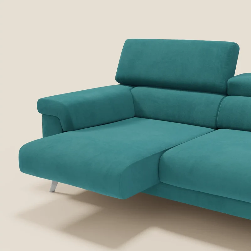 Raffaello Canapé avec 3 assises coulissantes et têtières inclinables en microfibre détachable T11 bleu canard