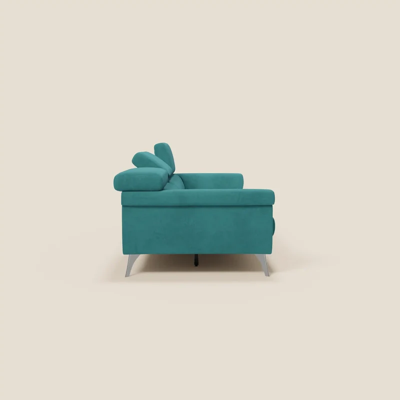 Raffaello Canapé avec 3 assises coulissantes et têtières inclinables en microfibre détachable T11 bleu canard