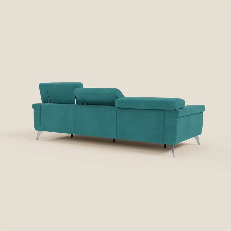 Raffaello Canapé avec 3 assises coulissantes et têtières inclinables en microfibre détachable T11 bleu canard