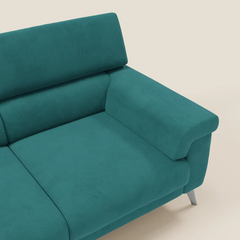 Raffaello Canapé avec 3 assises coulissantes et têtières inclinables en microfibre détachable T11 bleu canard