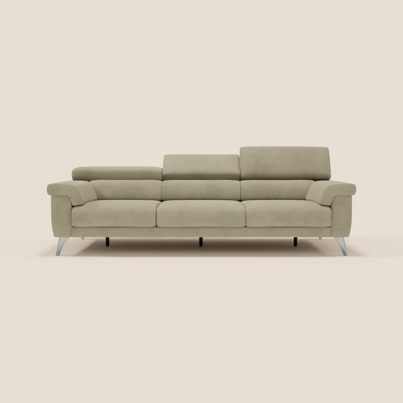 Raffaello Canapé avec 3 assises coulissantes et têtières inclinables en microfibre détachable T11 beige