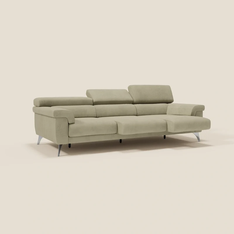 Raffaello Canapé avec 3 assises coulissantes et têtières inclinables en microfibre détachable T11 beige