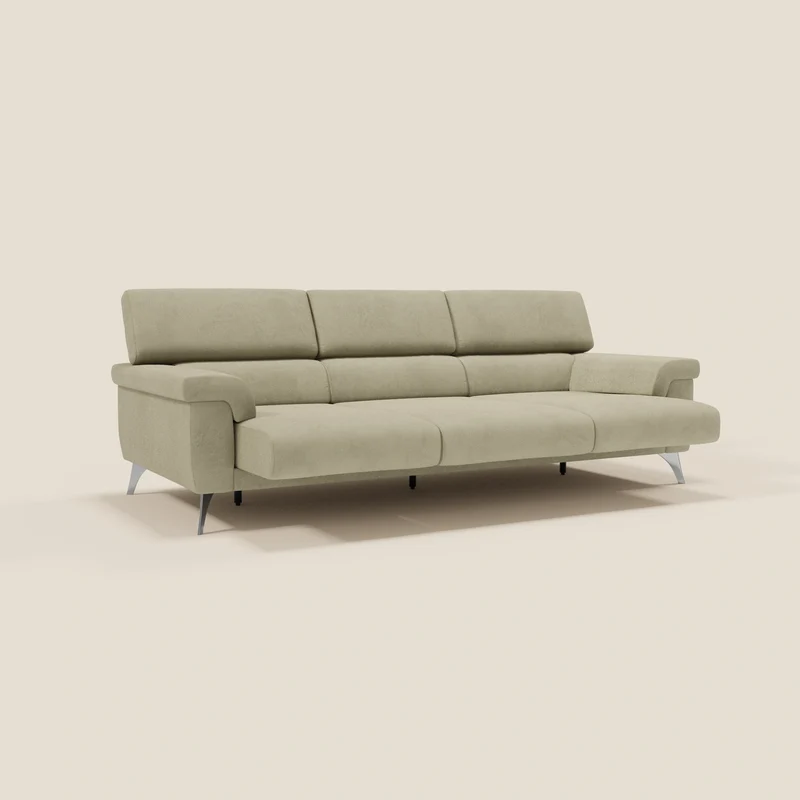 Raffaello Canapé avec 3 assises coulissantes et têtières inclinables en microfibre détachable T11 beige