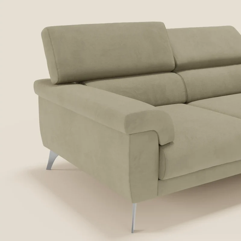 Raffaello Canapé avec 3 assises coulissantes et têtières inclinables en microfibre détachable T11 beige