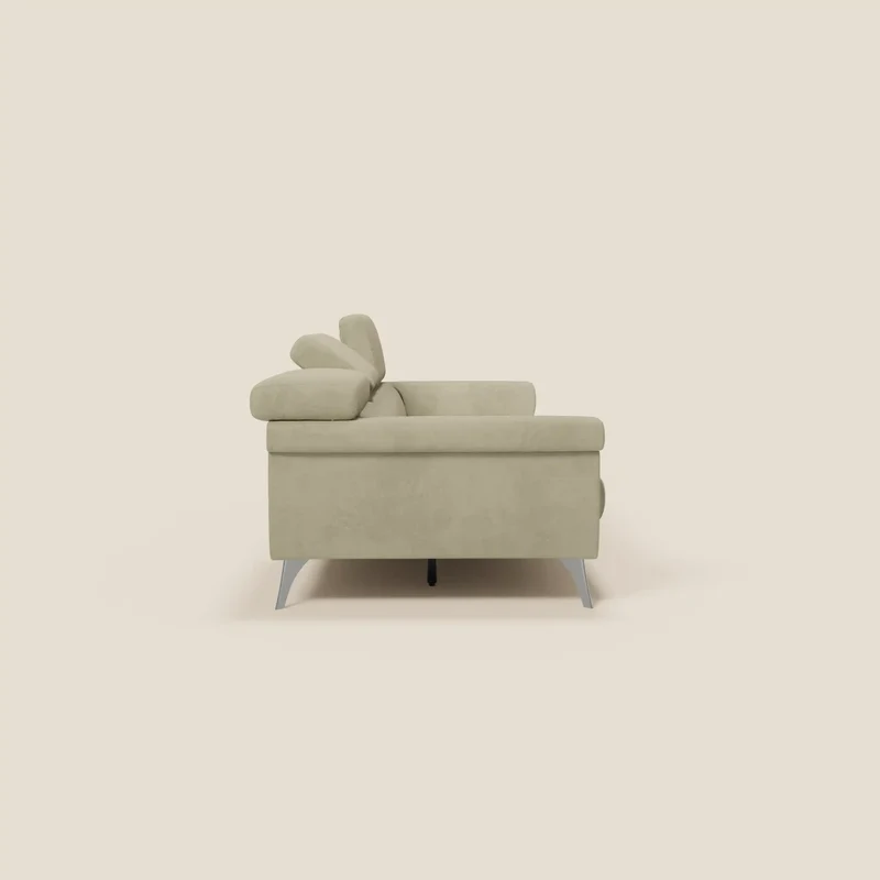 Raffaello Canapé avec 3 assises coulissantes et têtières inclinables en microfibre détachable T11 beige