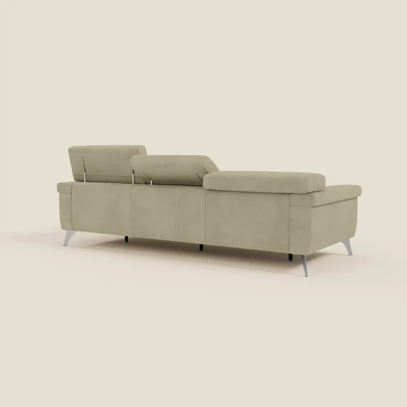 Raffaello Canapé avec 3 assises coulissantes et têtières inclinables en microfibre détachable T11 beige