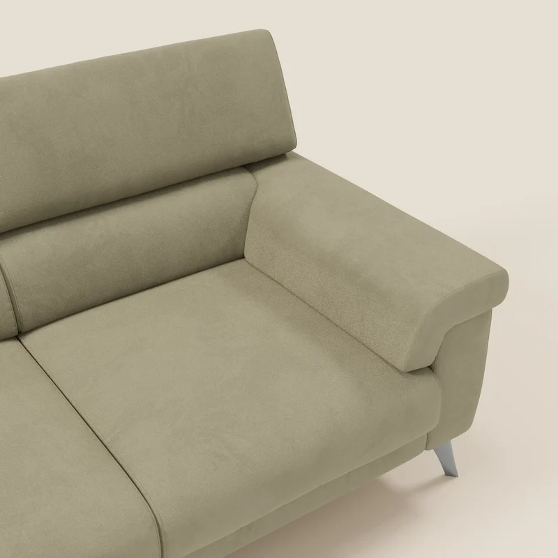 Raffaello Canapé avec 3 assises coulissantes et têtières inclinables en microfibre détachable T11 beige