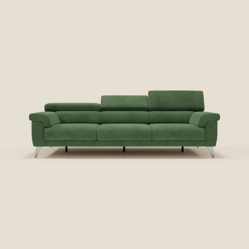 Raffaello Canapé avec 3 assises coulissantes et têtières inclinables en microfibre détachable T11 vert