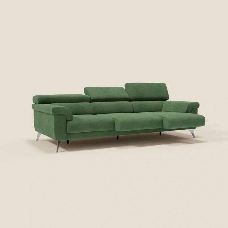 Raffaello Canapé avec 3 assises coulissantes et têtières inclinables en microfibre détachable T11 vert