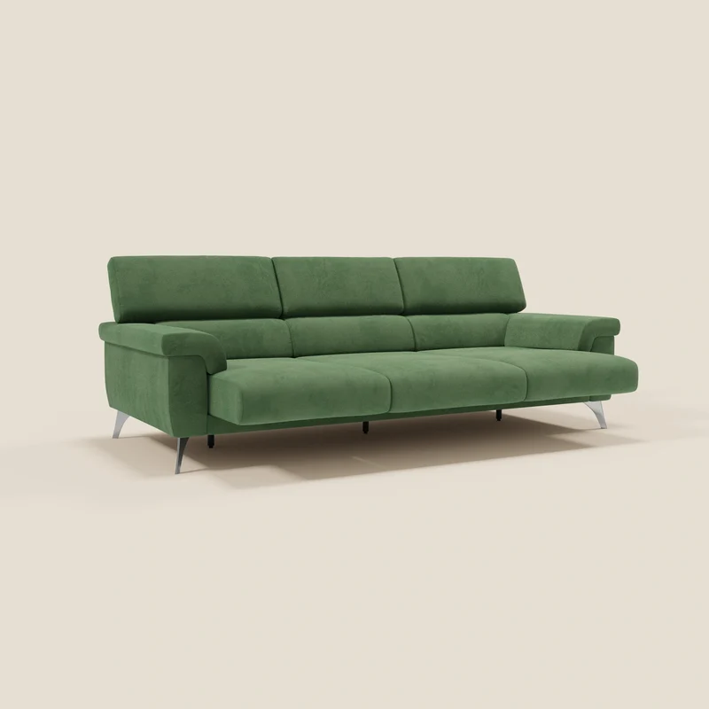 Raffaello Canapé avec 3 assises coulissantes et têtières inclinables en microfibre détachable T11 vert