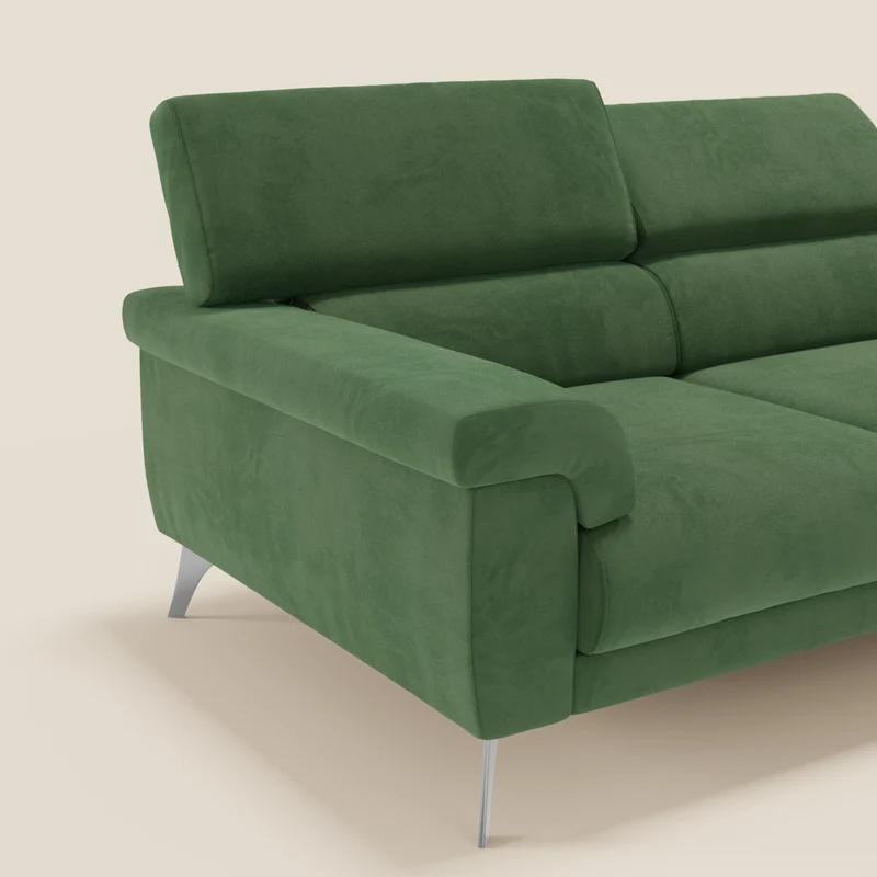 Raffaello Canapé avec 3 assises coulissantes et têtières inclinables en microfibre détachable T11 vert