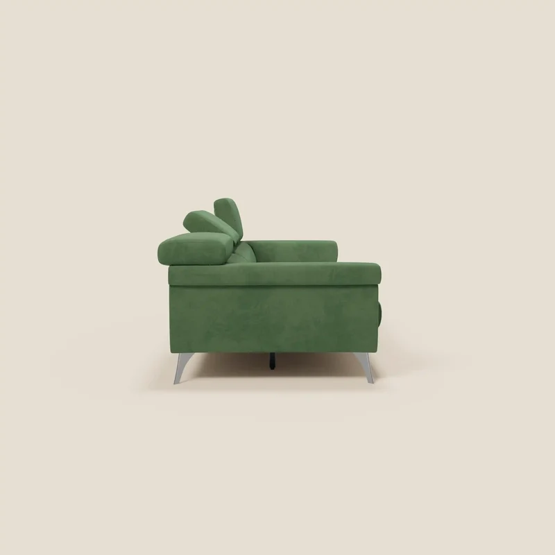 Raffaello Canapé avec 3 assises coulissantes et têtières inclinables en microfibre détachable T11 vert