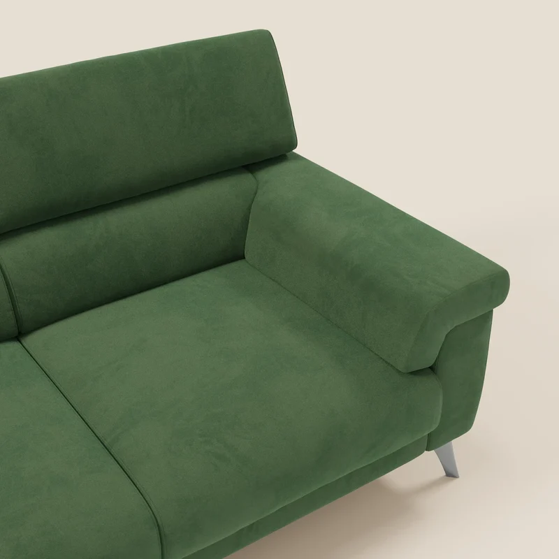 Raffaello Canapé avec 3 assises coulissantes et têtières inclinables en microfibre détachable T11 vert