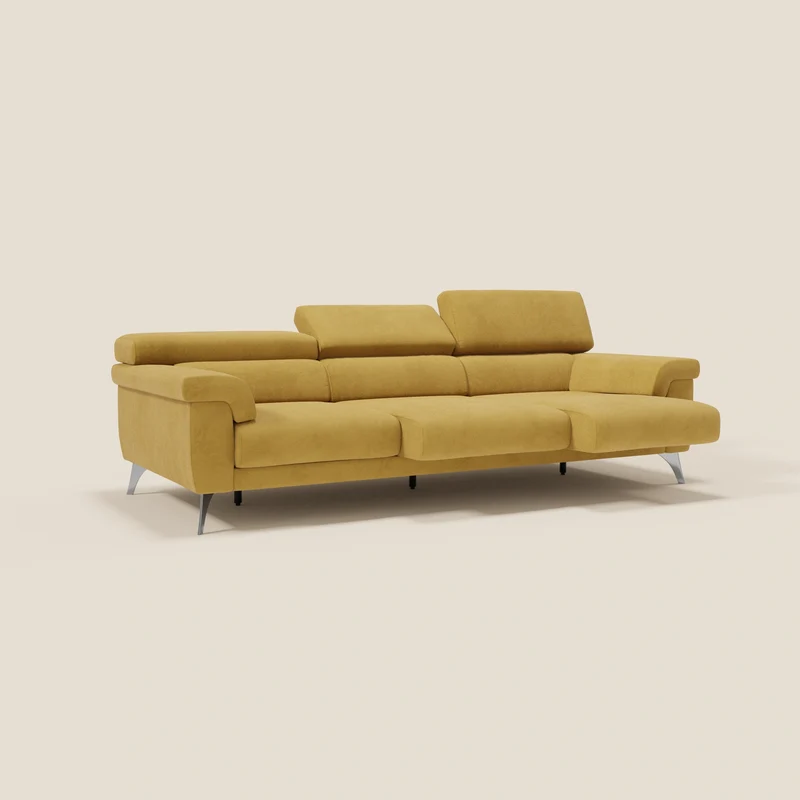 Raffaello Canapé avec 3 assises coulissantes et têtières inclinables en microfibre détachable T11 jaune