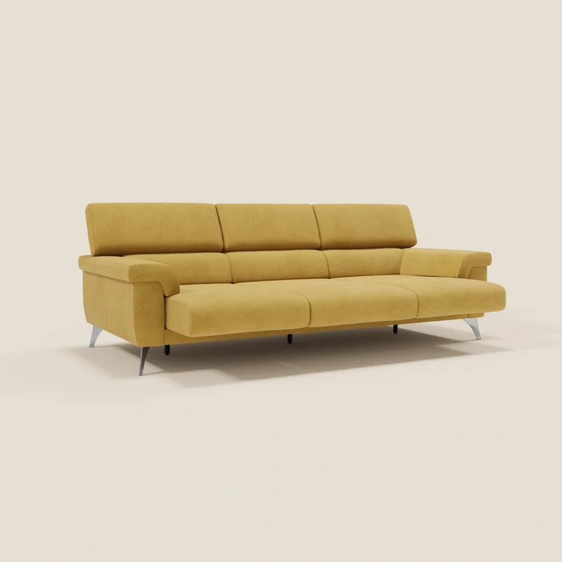 Raffaello Canapé avec 3 assises coulissantes et têtières inclinables en microfibre détachable T11 jaune