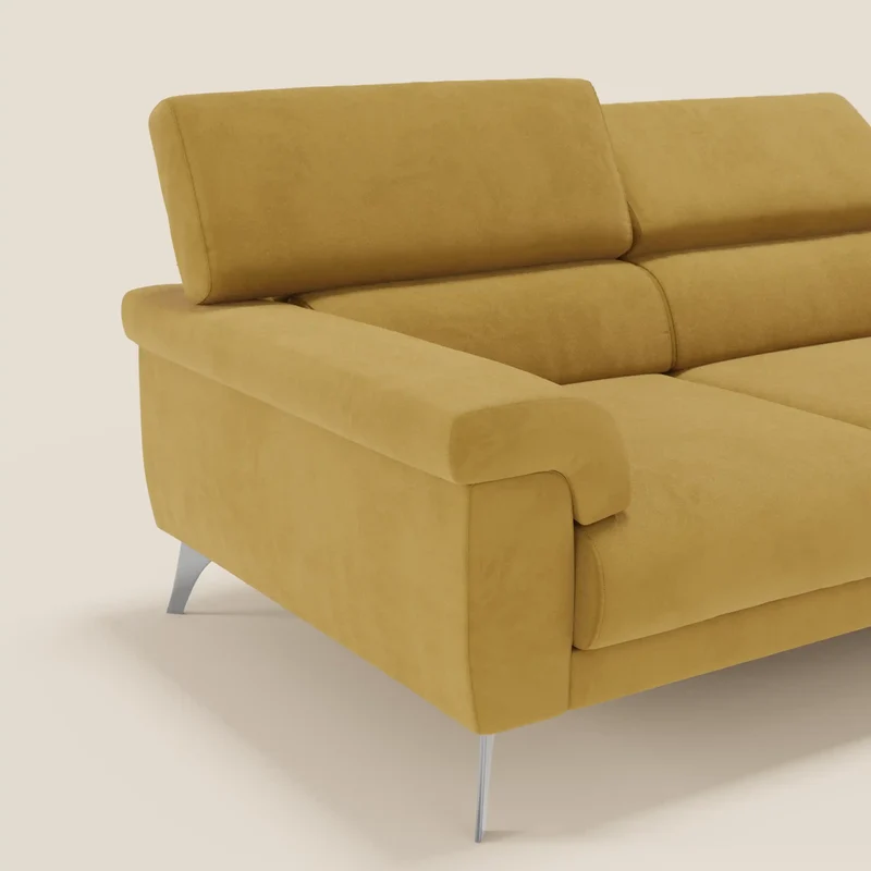 Raffaello Canapé avec 3 assises coulissantes et têtières inclinables en microfibre détachable T11 jaune