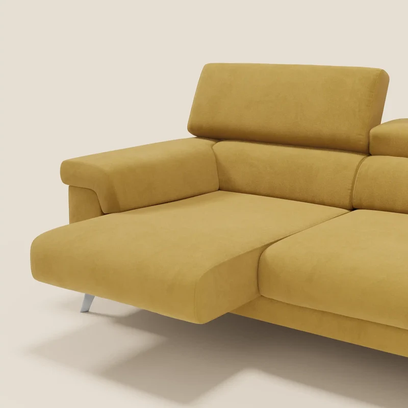Raffaello Canapé avec 3 assises coulissantes et têtières inclinables en microfibre détachable T11 jaune