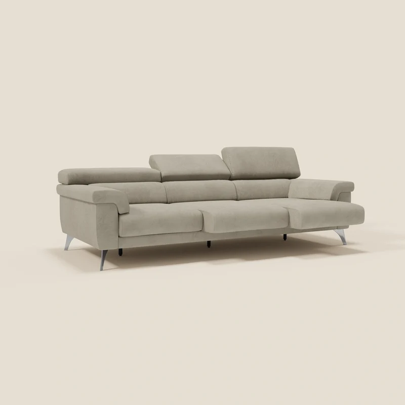 Raffaello Canapé avec 3 assises coulissantes et têtières inclinables en microfibre détachable T11 taupe