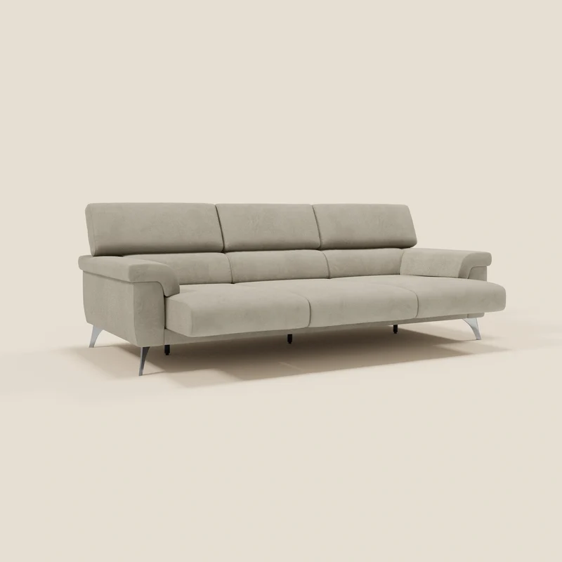 Raffaello Canapé avec 3 assises coulissantes et têtières inclinables en microfibre détachable T11 taupe