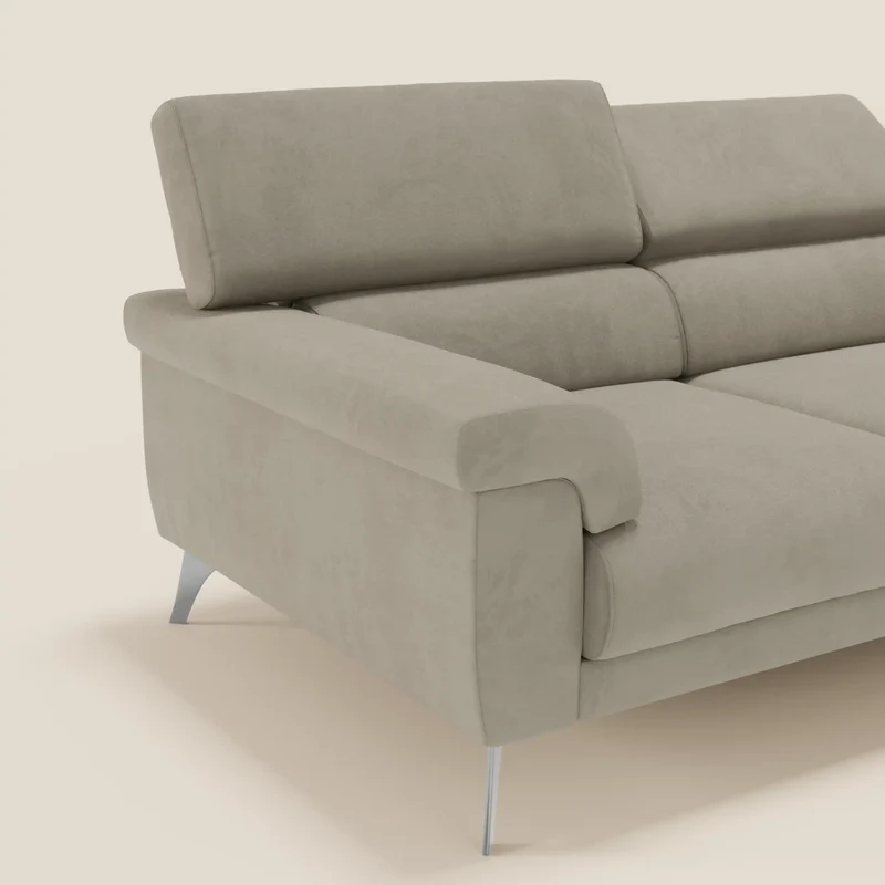 Raffaello Canapé avec 3 assises coulissantes et têtières inclinables en microfibre détachable T11 taupe