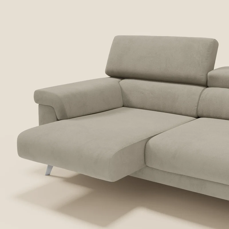Raffaello Canapé avec 3 assises coulissantes et têtières inclinables en microfibre détachable T11 taupe