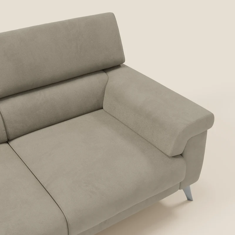 Raffaello Canapé avec 3 assises coulissantes et têtières inclinables en microfibre détachable T11 taupe